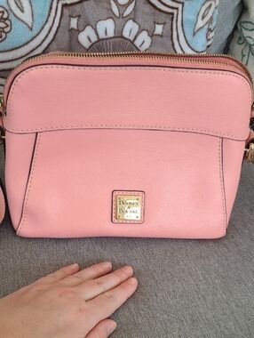 Dooney & Bourke Pink Faux Leather Crossbody Purse with Gold Hardware